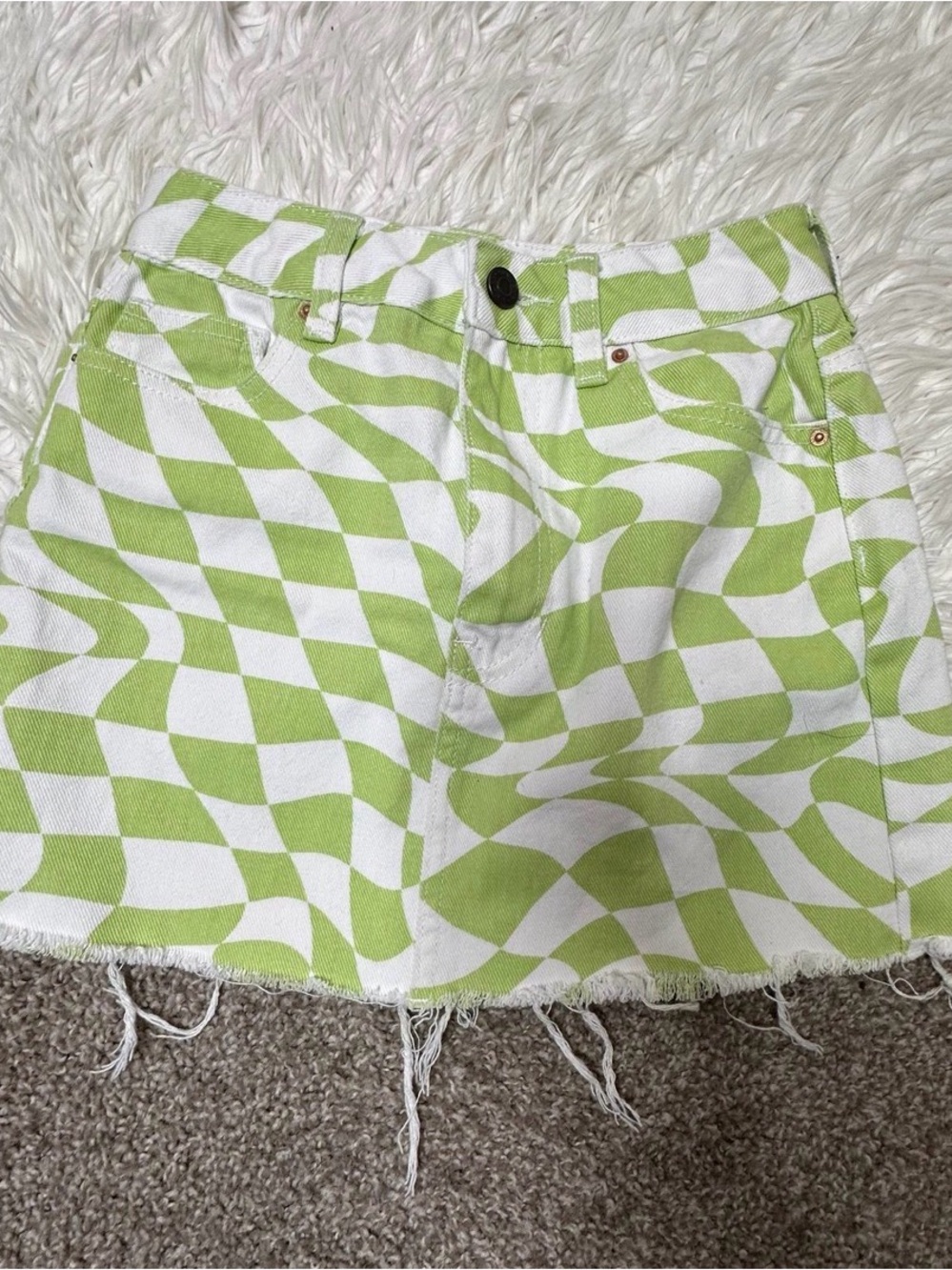 PacSun Green and White Wavy Check Denim Skirt